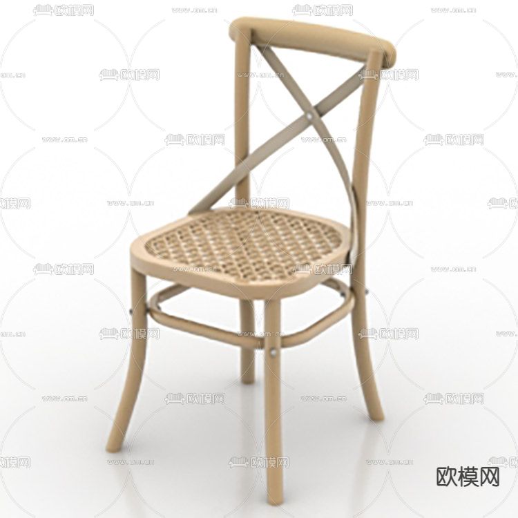 北欧简约实木藤编单椅免费3d模型下载