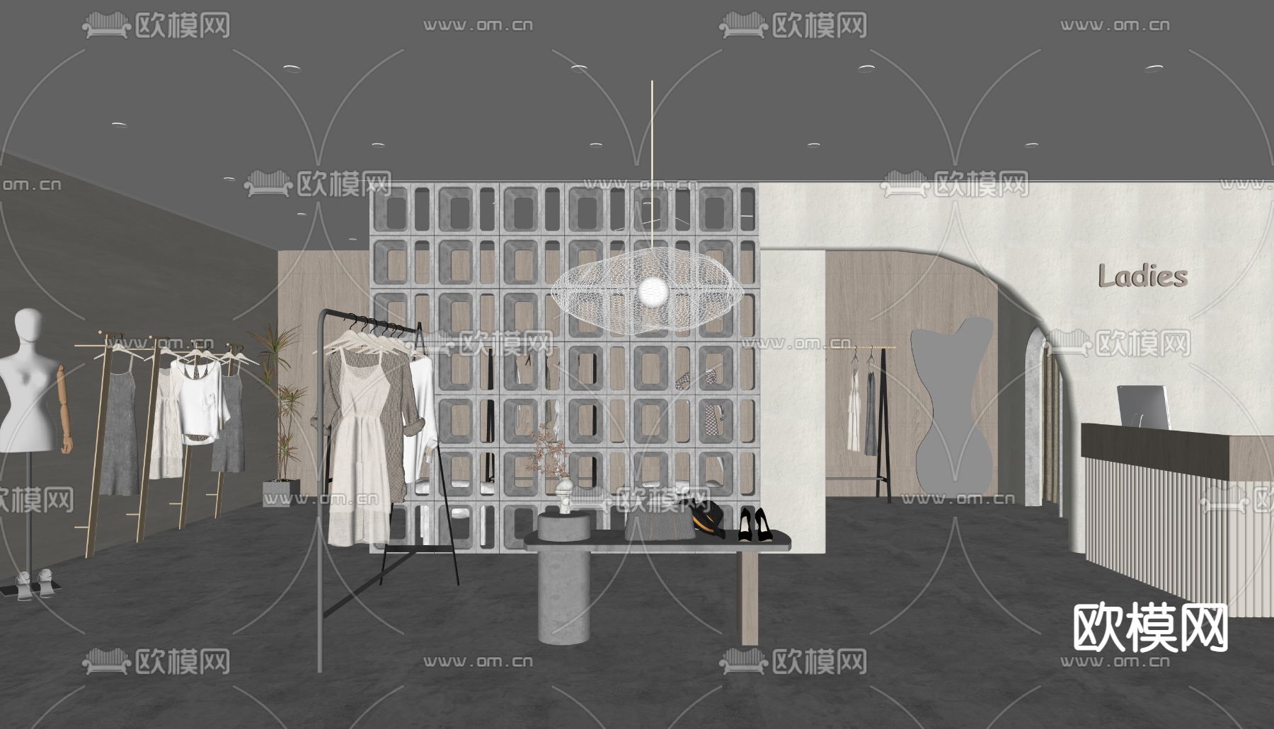侘寂风女装服装店su模型下载（渲染图3）