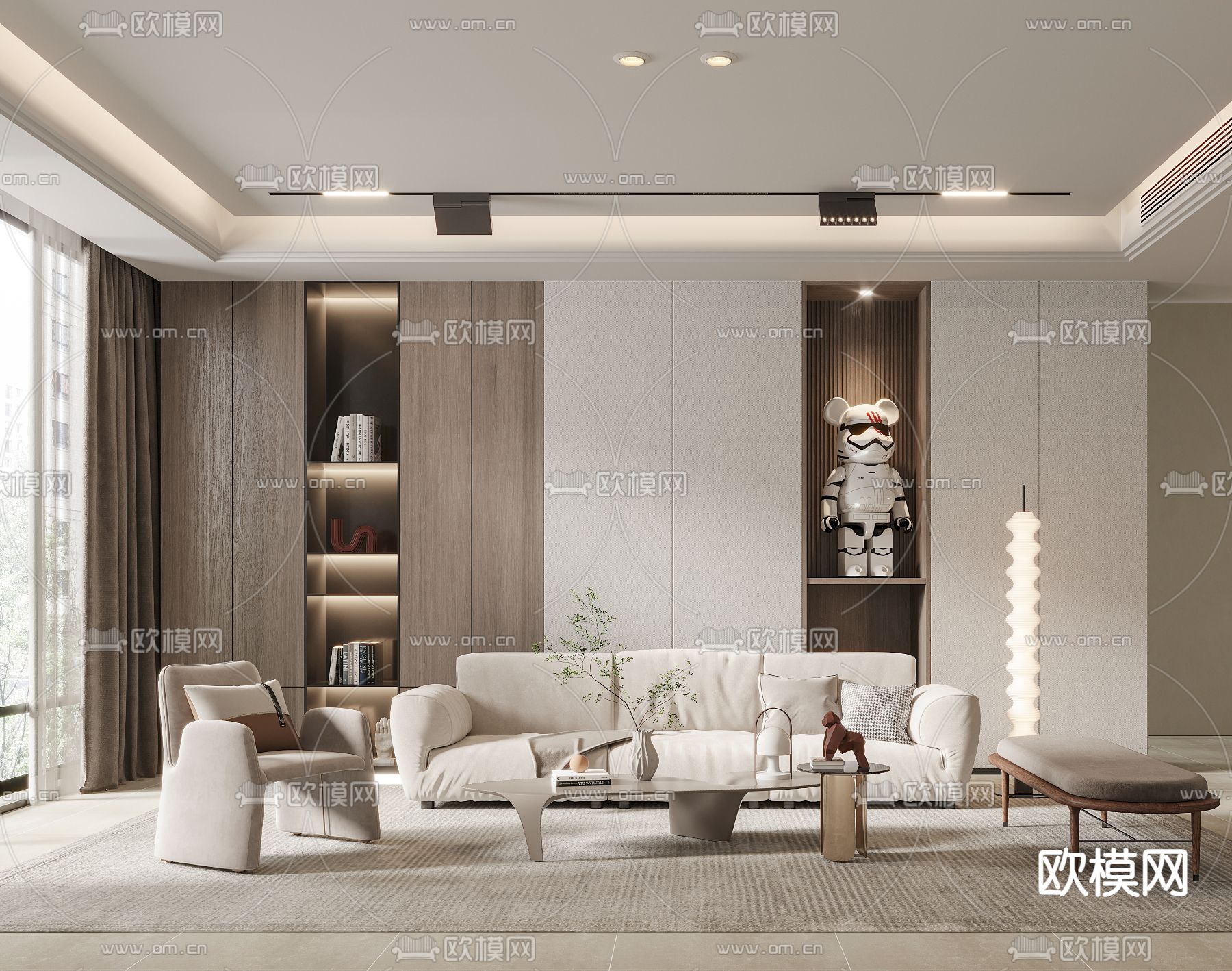 现代奶油风沙发组合3d模型下载（渲染图1）