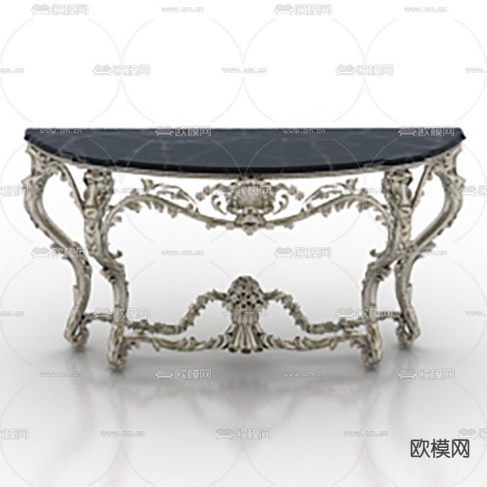 欧式古典实木雕花描金大理石装饰台免费3d模型下载