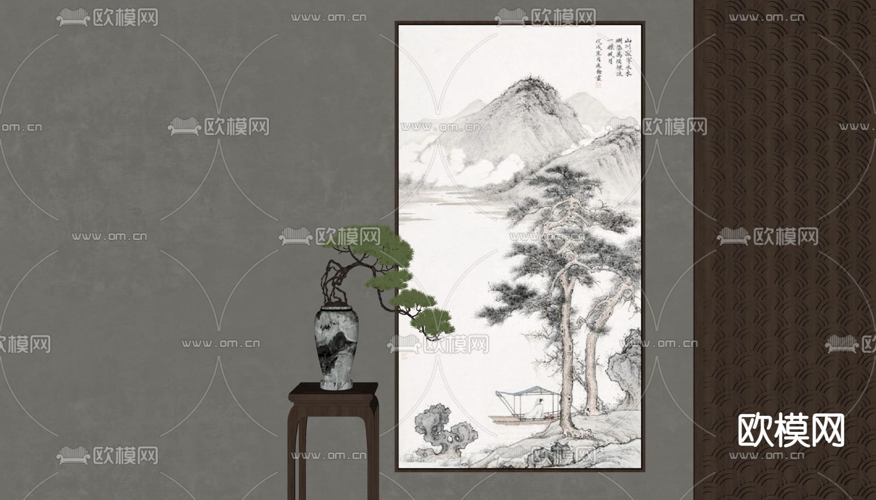 新中式装饰画水墨画su模型