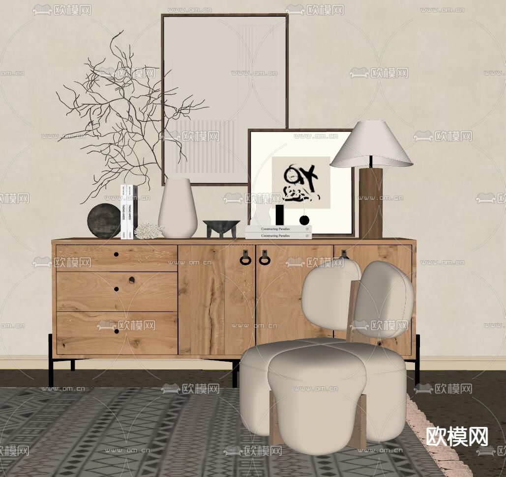 侘寂风单人沙发su模型
