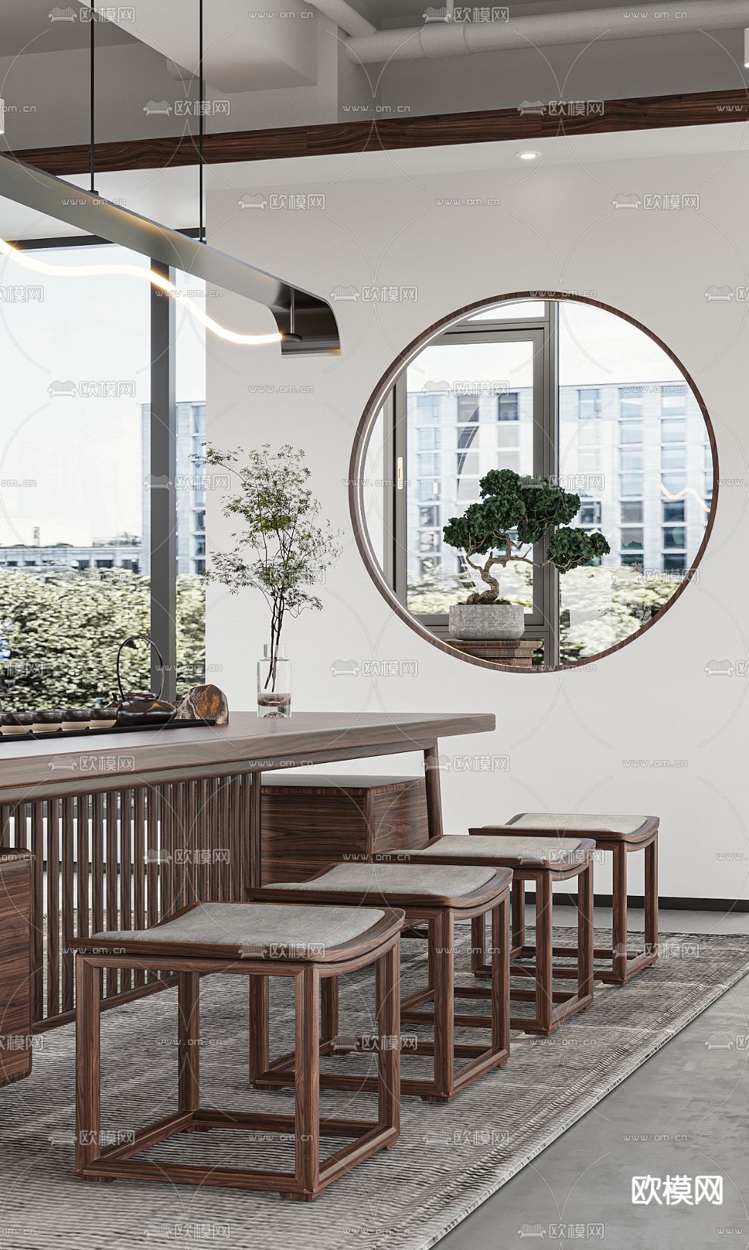 新中式茶室3d模型下载（渲染图2）