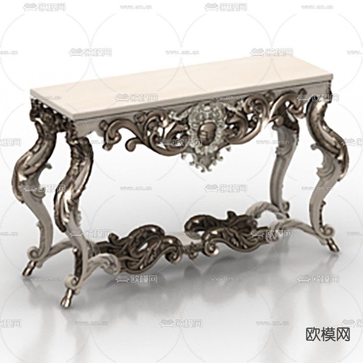 欧式古典实木描金雕花案几免费3d模型下载