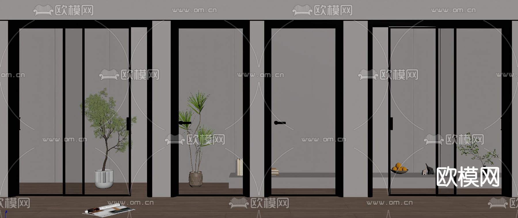 现代玻璃推拉门单开门su模型