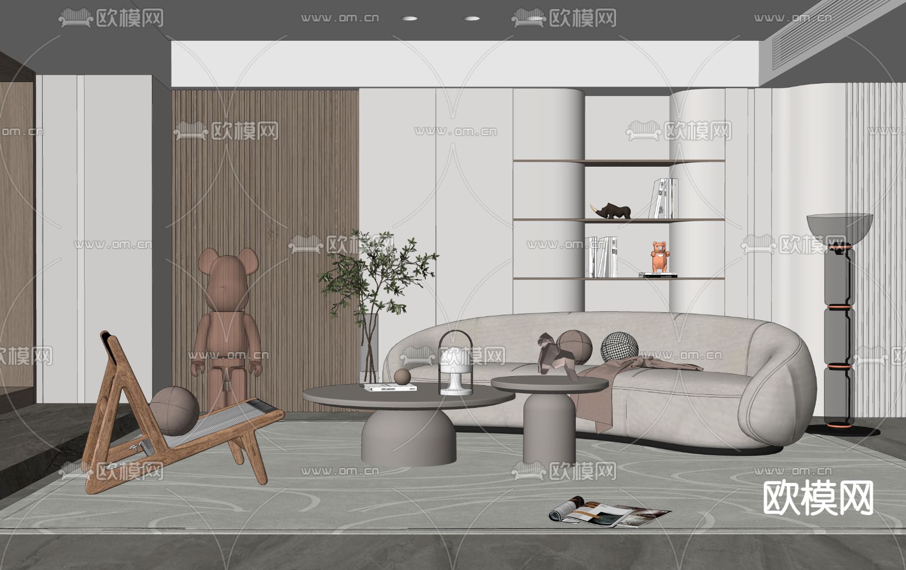 现代弧形沙发组合su模型下载（渲染图2）