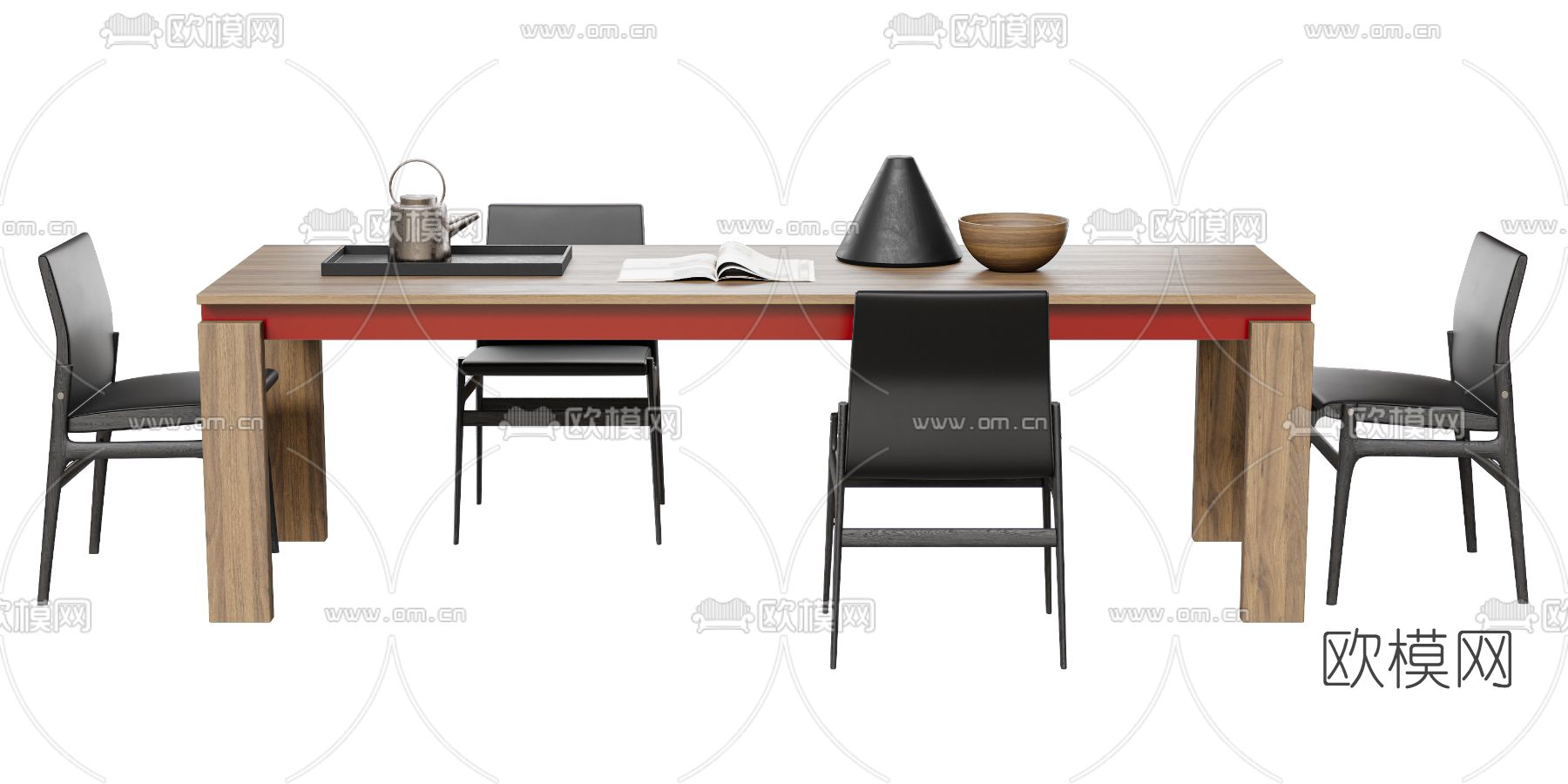 B&B italia 现代实木条形餐桌椅3d模型下载（渲染图3）