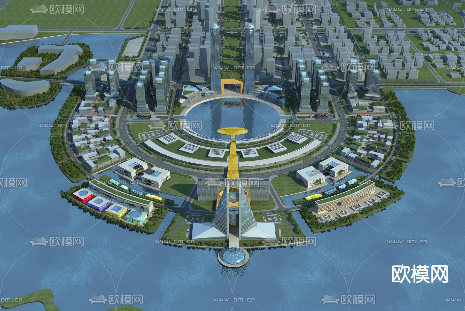 现代办公楼酒店鸟瞰3d模型下载