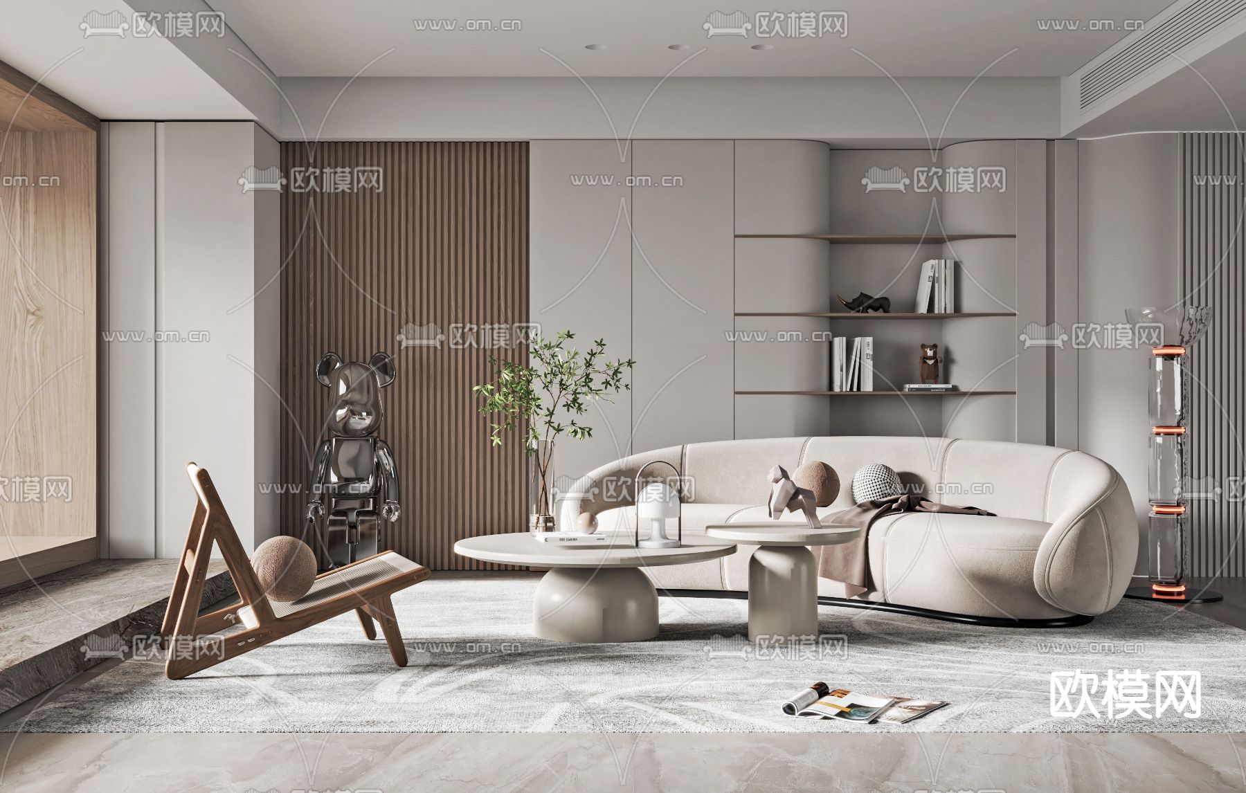 现代弧形沙发组合su模型下载（渲染图1）