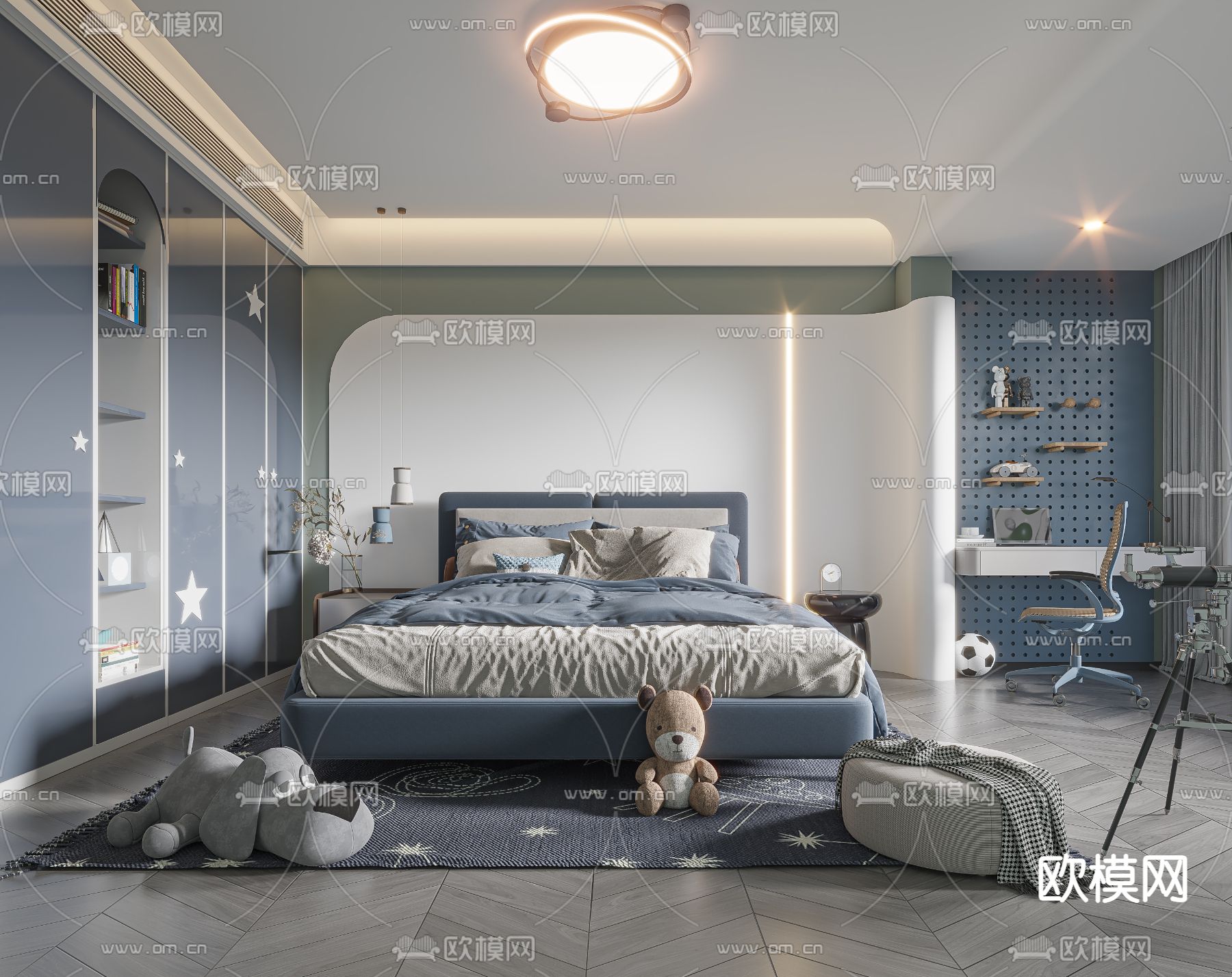 现代儿童房男孩房3d模型下载