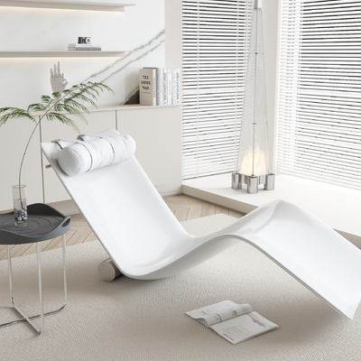  奶油风白色休闲躺椅su模型 