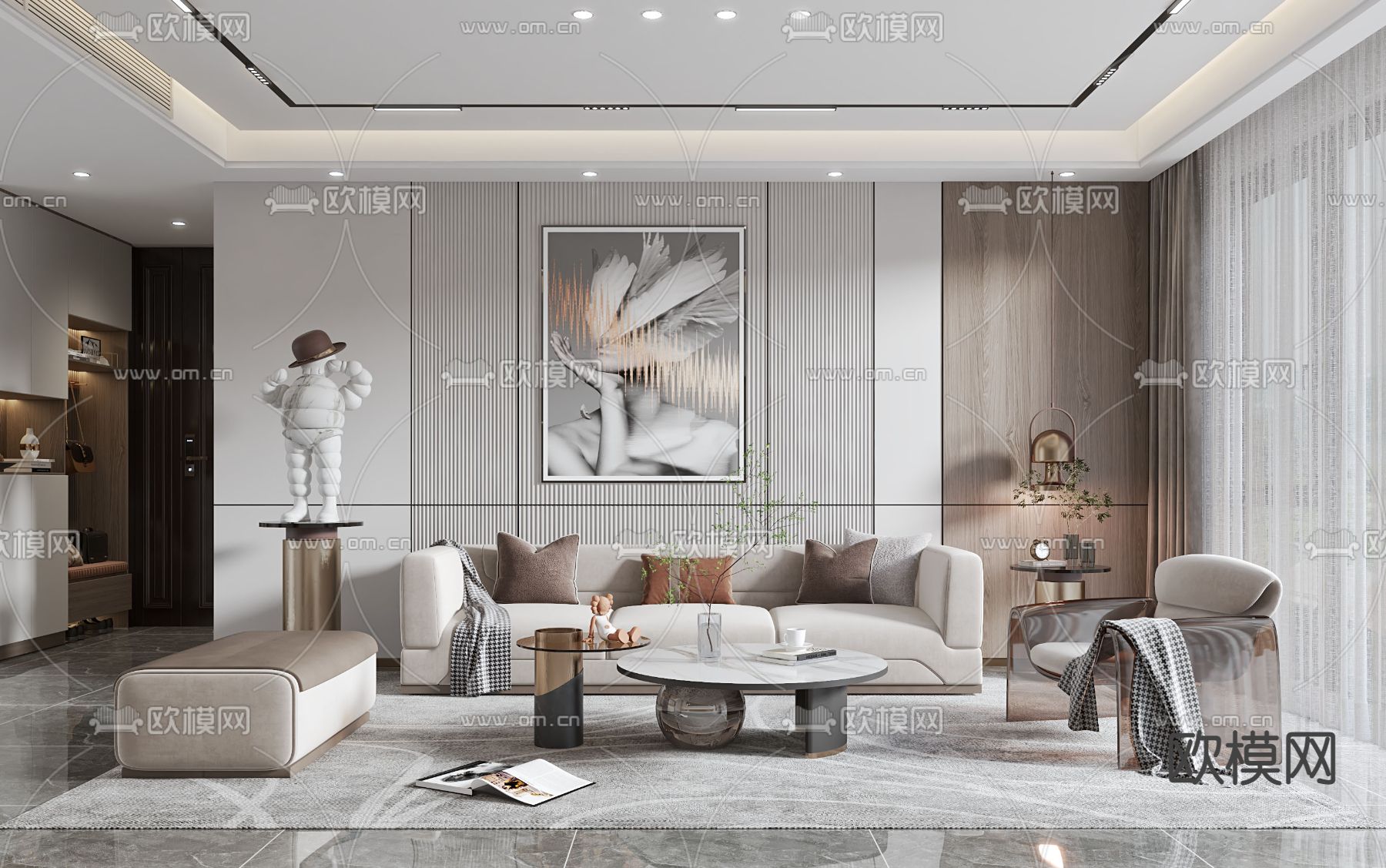 现代轻奢客厅3d模型下载（渲染图1）