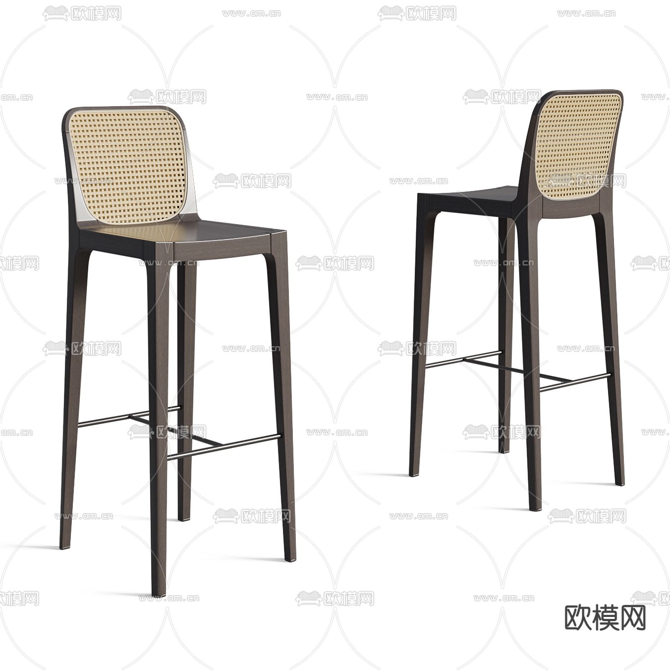 新中式藤编吧台椅3d模型下载