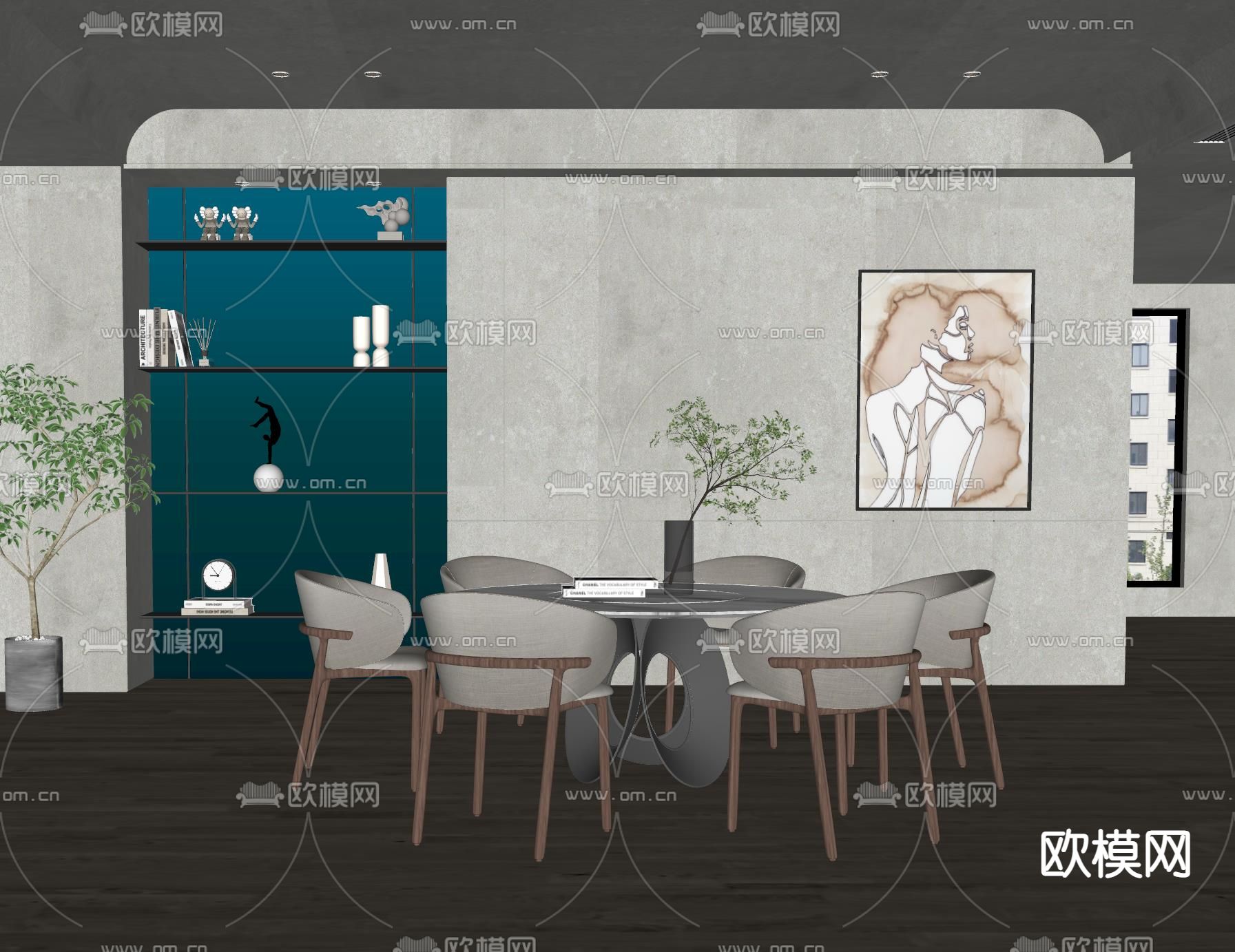 现代餐桌椅su模型下载（渲染图2）