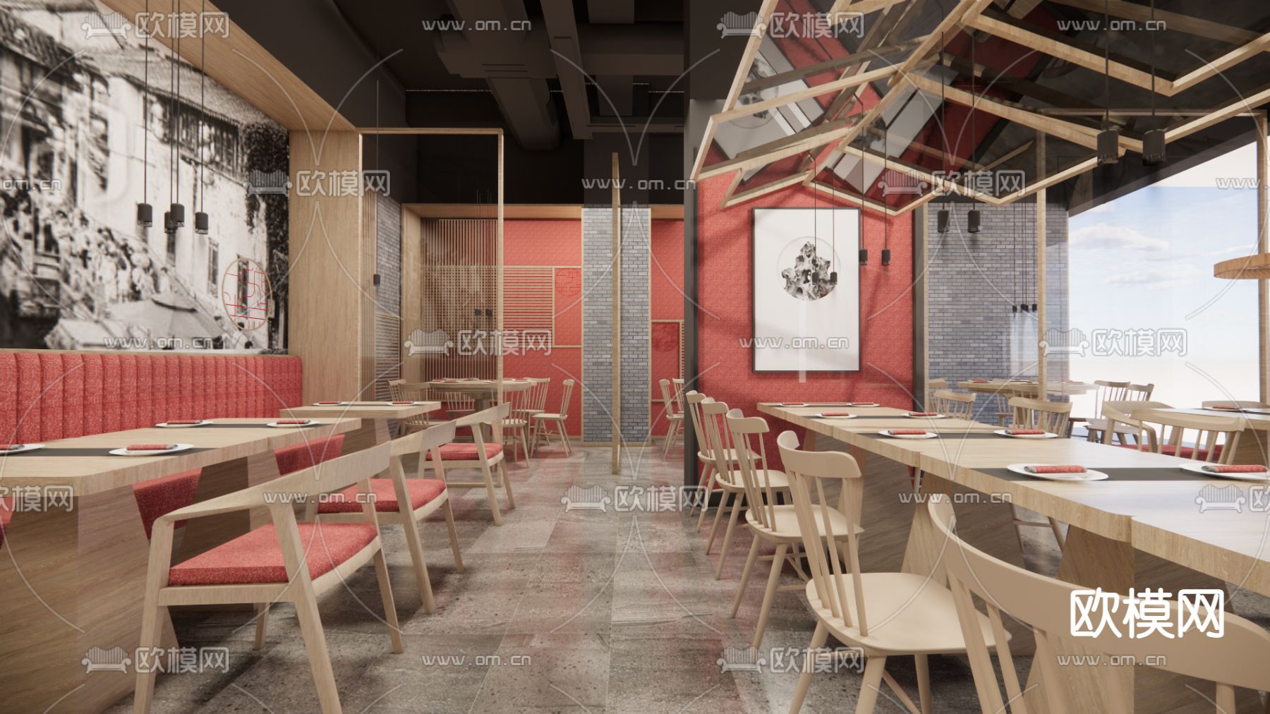 新中式中餐厅su模型