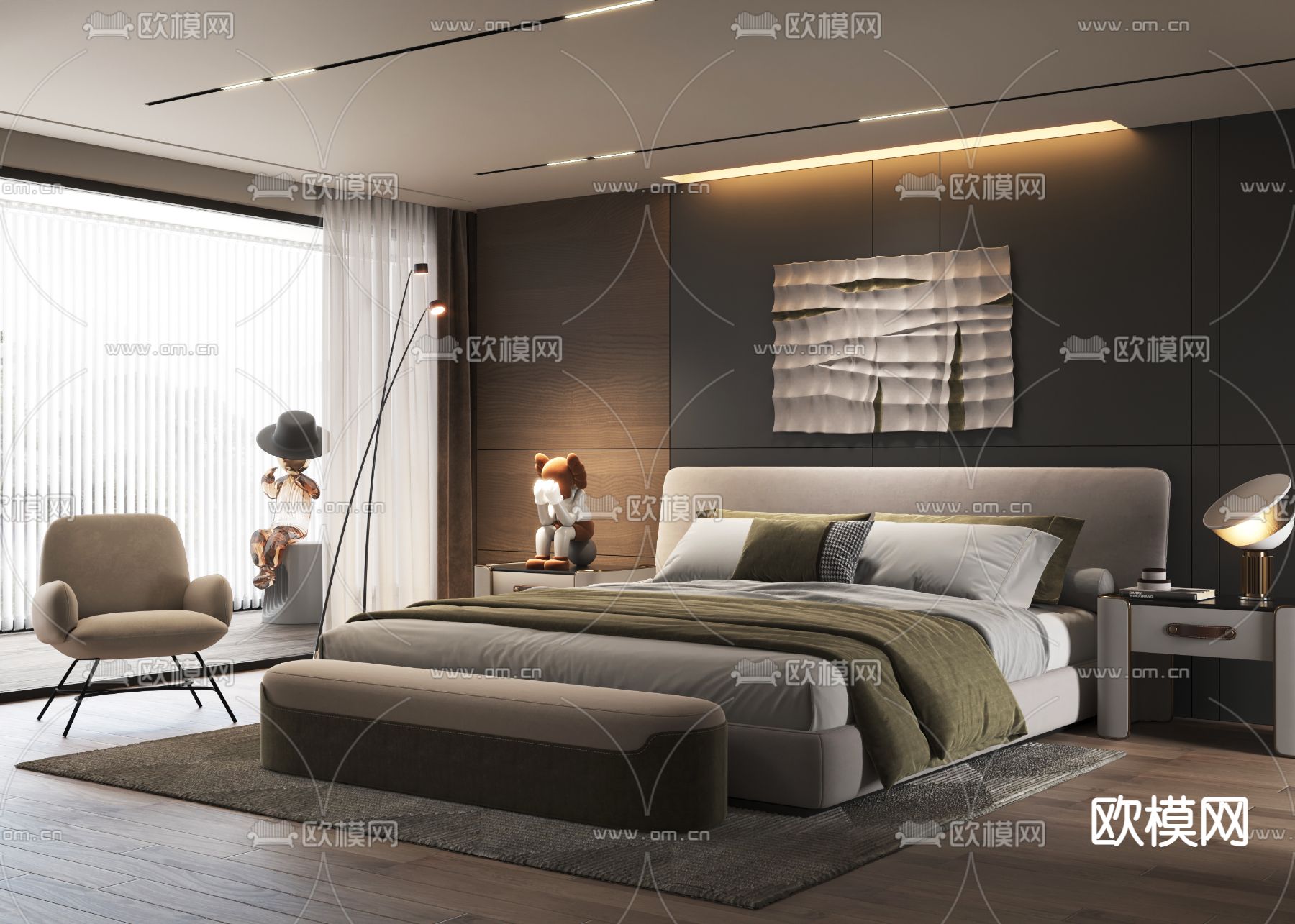 现代布艺双人床3d模型