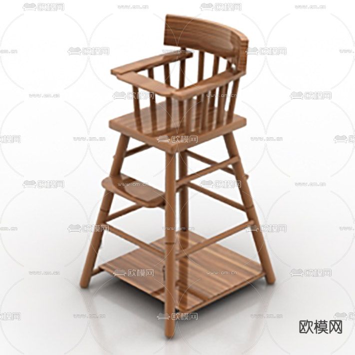 现代简约实木清漆儿童餐椅免费3d模型下载