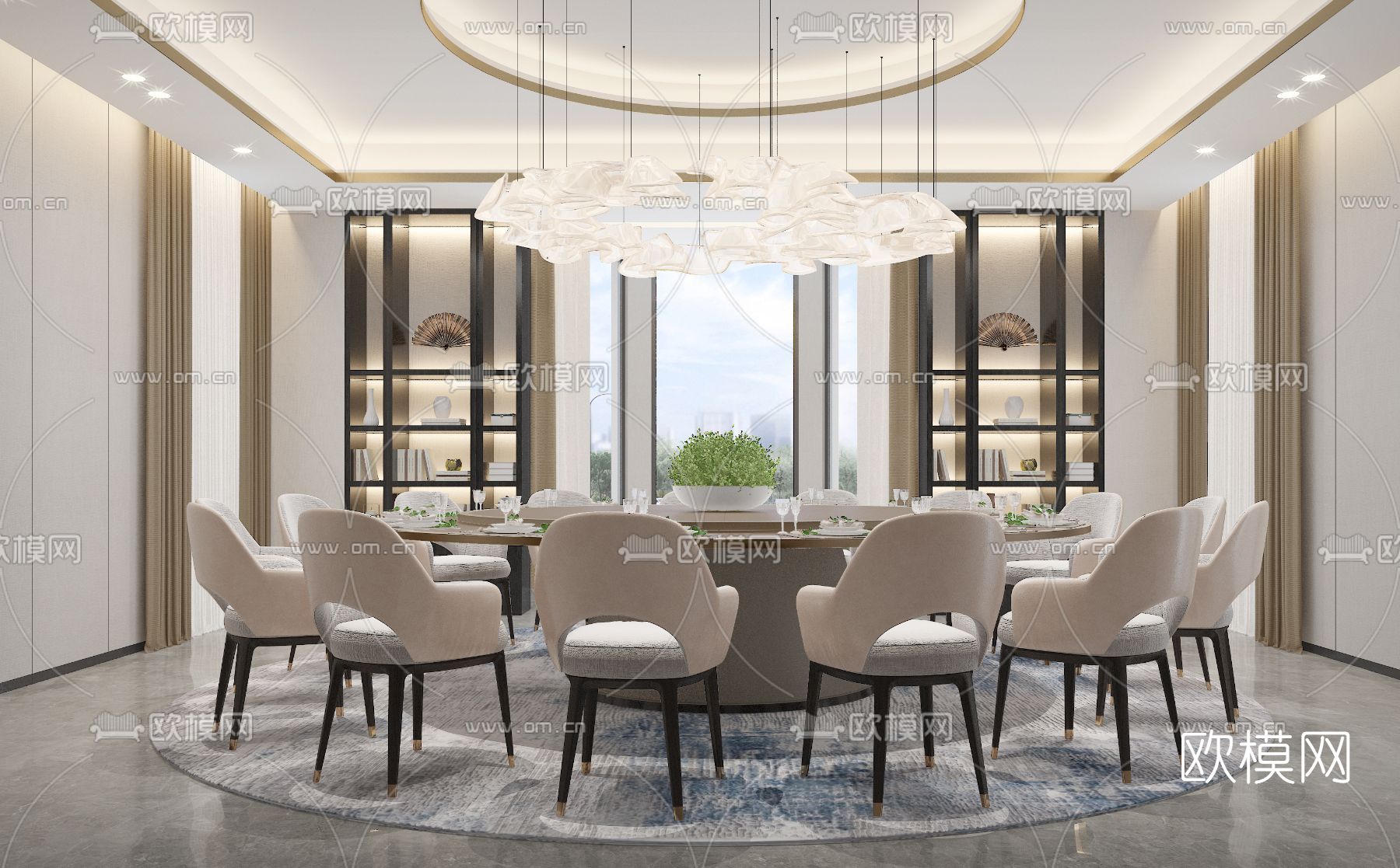 新中式酒店餐厅包房3d模型下载_ID11996245_3dmax免费模型-欧模网