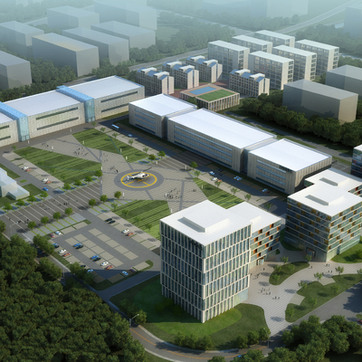 现代工业园办公鸟瞰su模型 