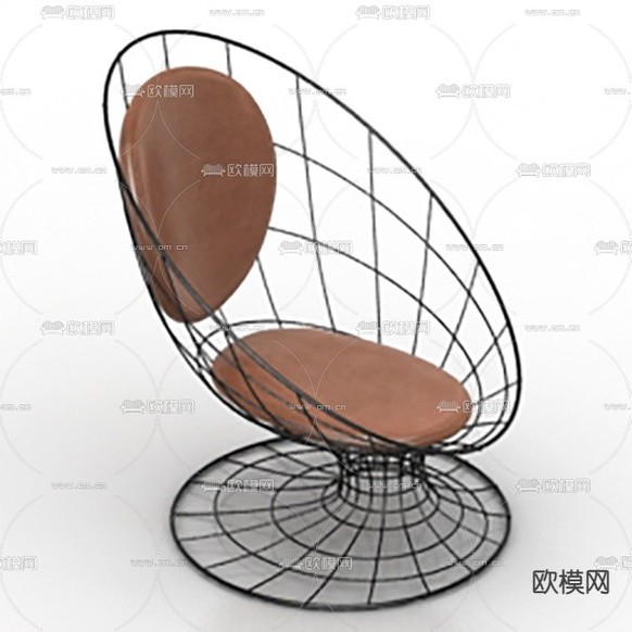 现代轻奢艺术铁网皮革休闲椅免费3d模型下载