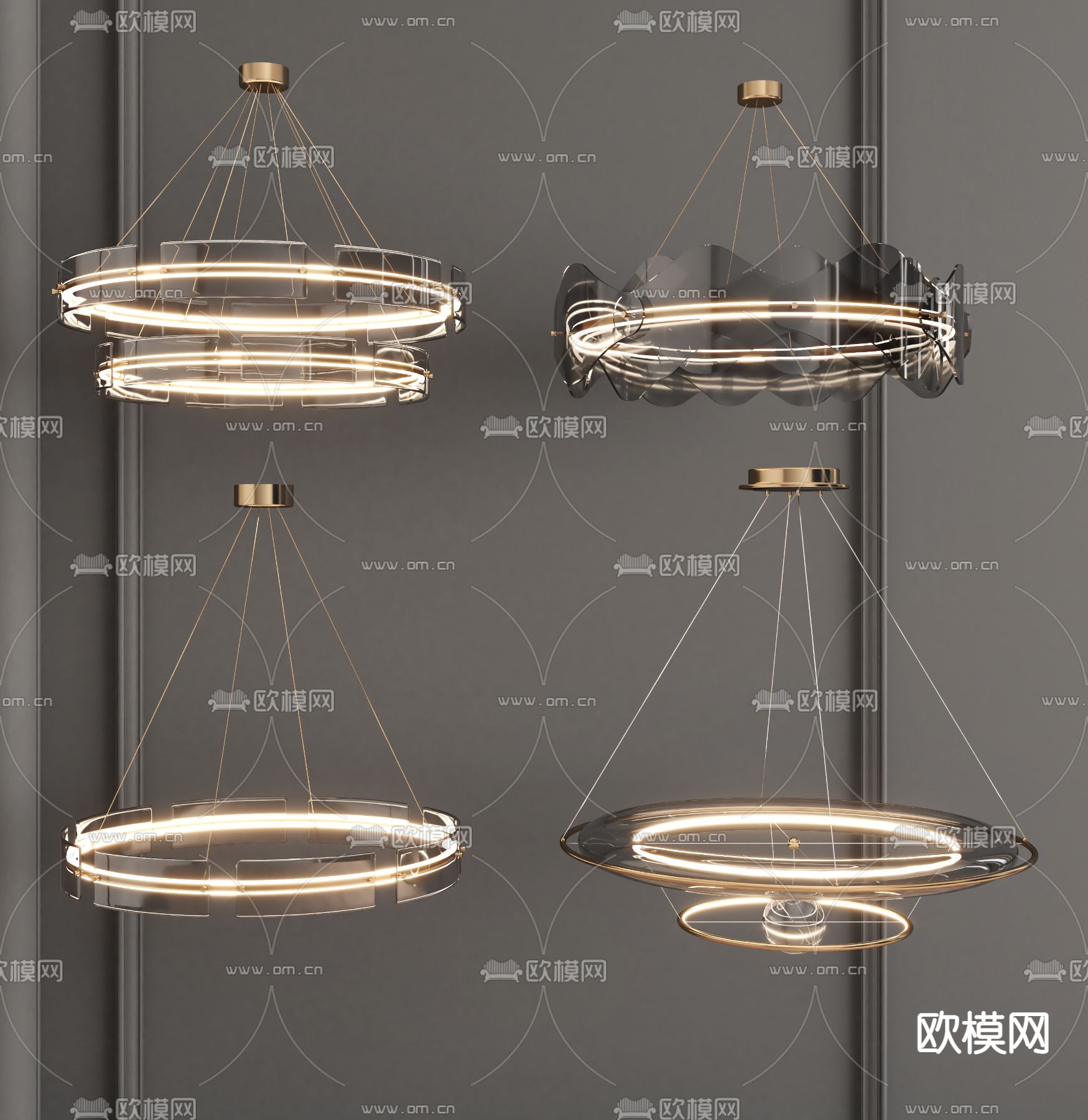现代轻奢环形吊灯su模型下载（渲染图1）