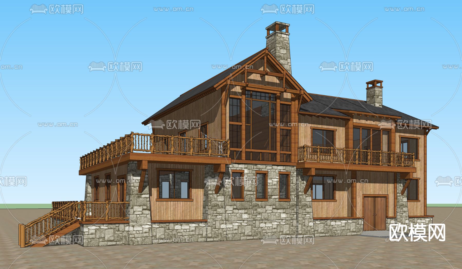 东南亚民宿旅馆外观su模型下载