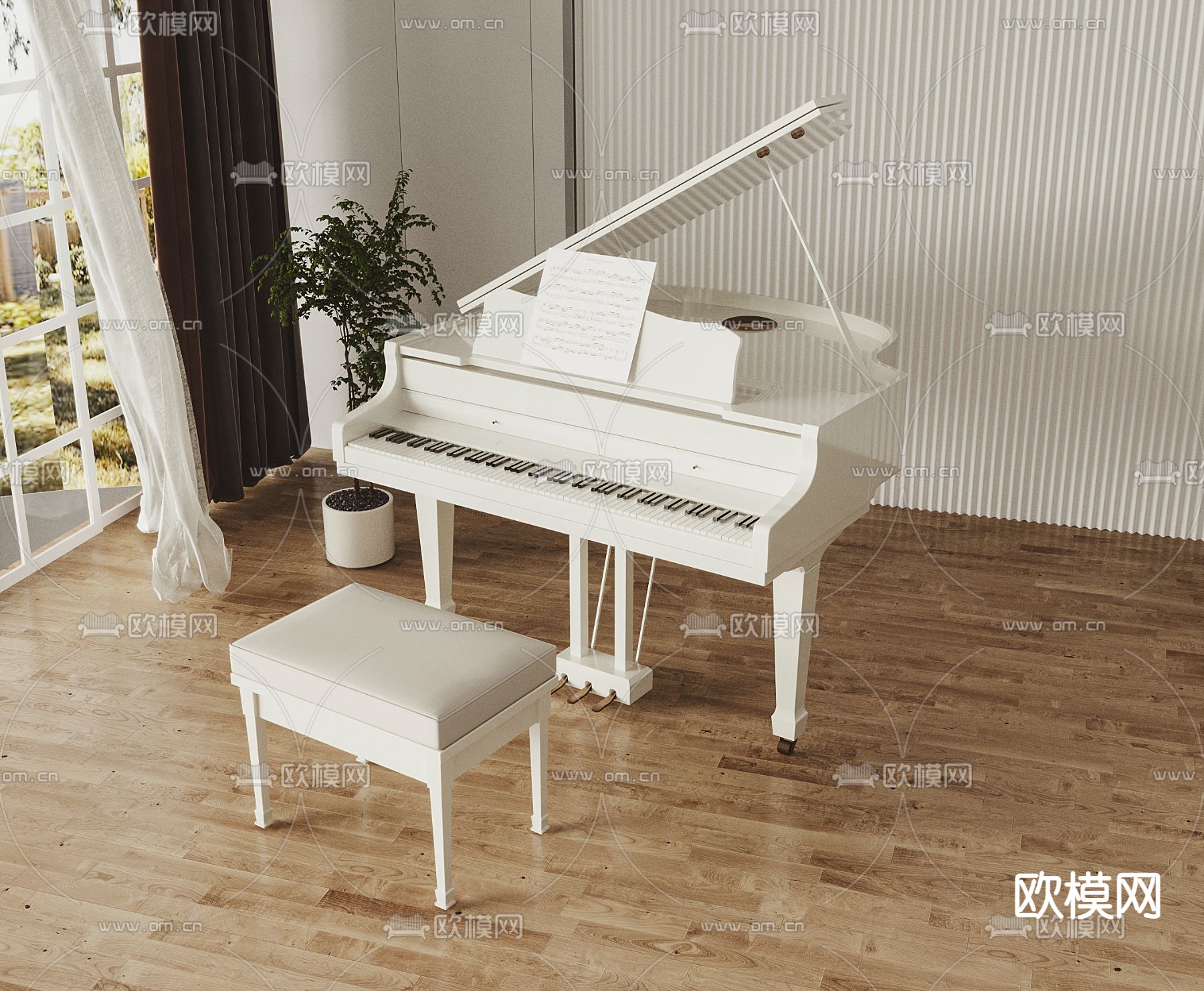 简欧白色钢琴3d模型