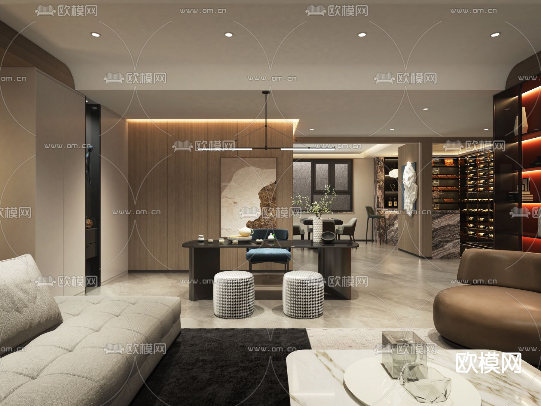 现代别墅地下室客厅酒窖3d模型下载（渲染图4）