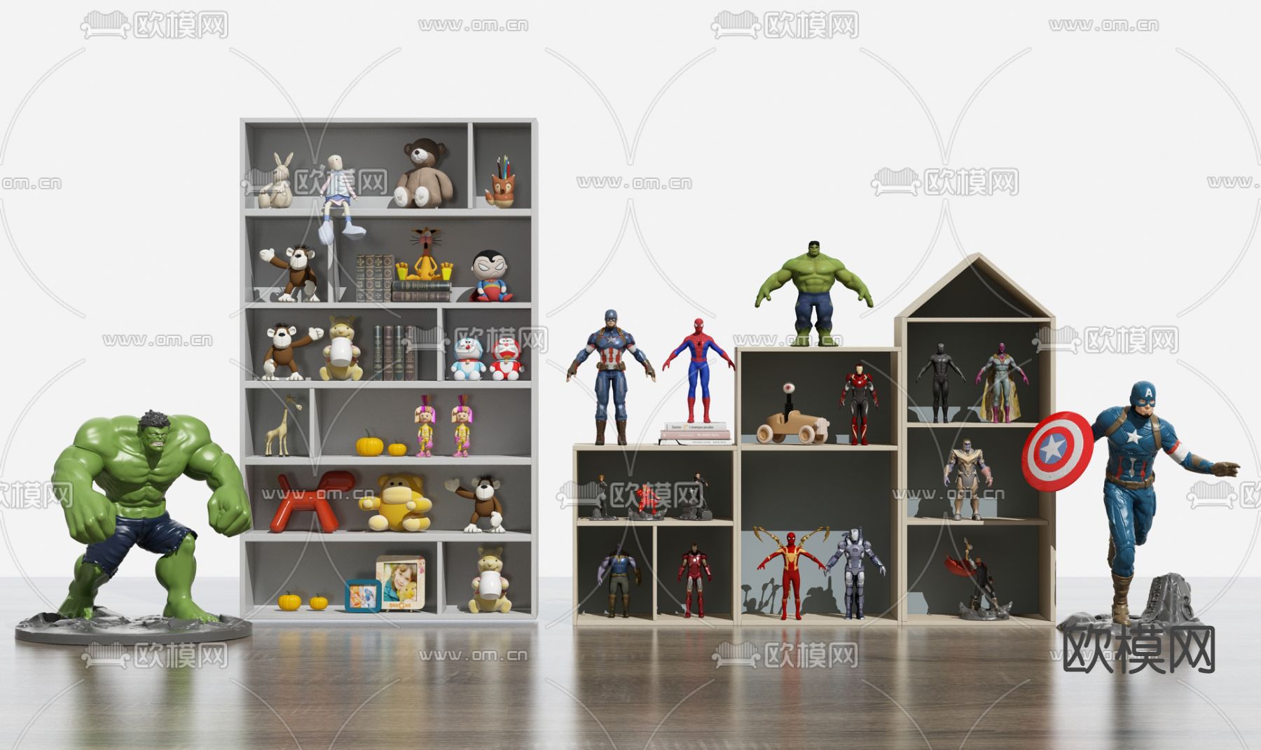 现代卡通人物动物玩具架儿童柜3d模型下载