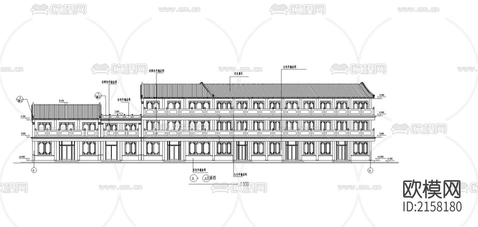仿古街建筑cad施工圖下載(渲染圖2)