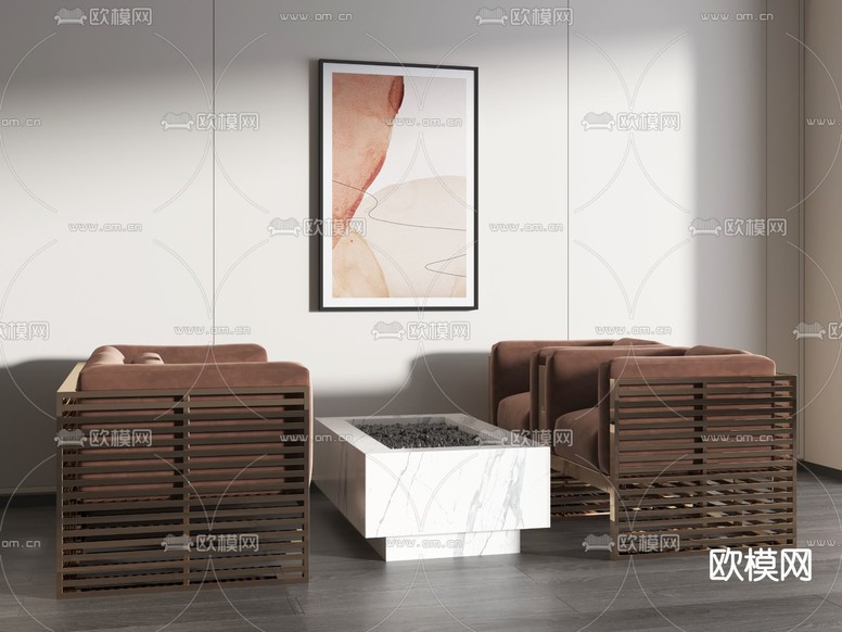 现代栅格金属户外沙发3d模型下载
