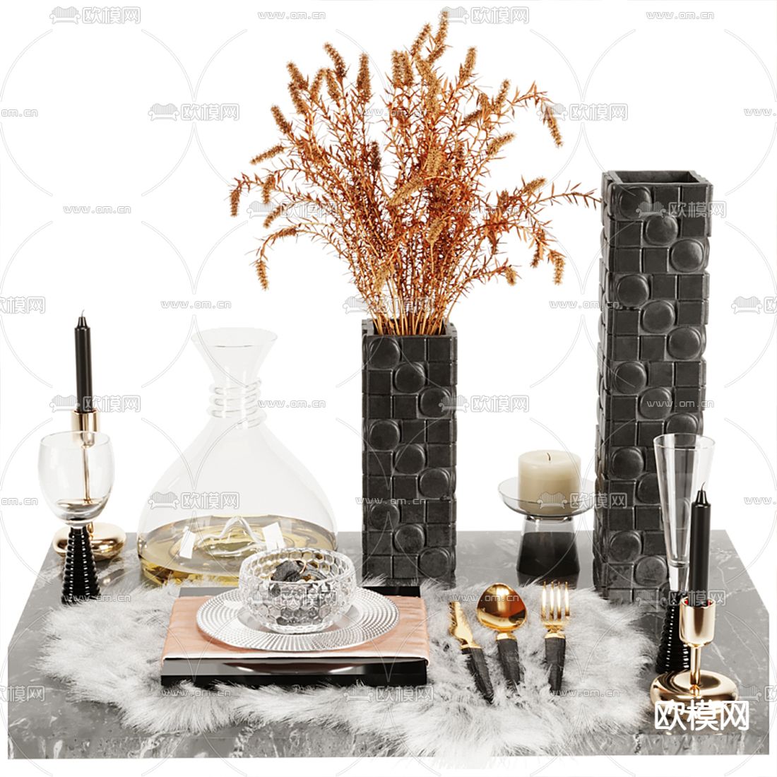 现代轻奢碗碟餐具3d模型下载（渲染图2）