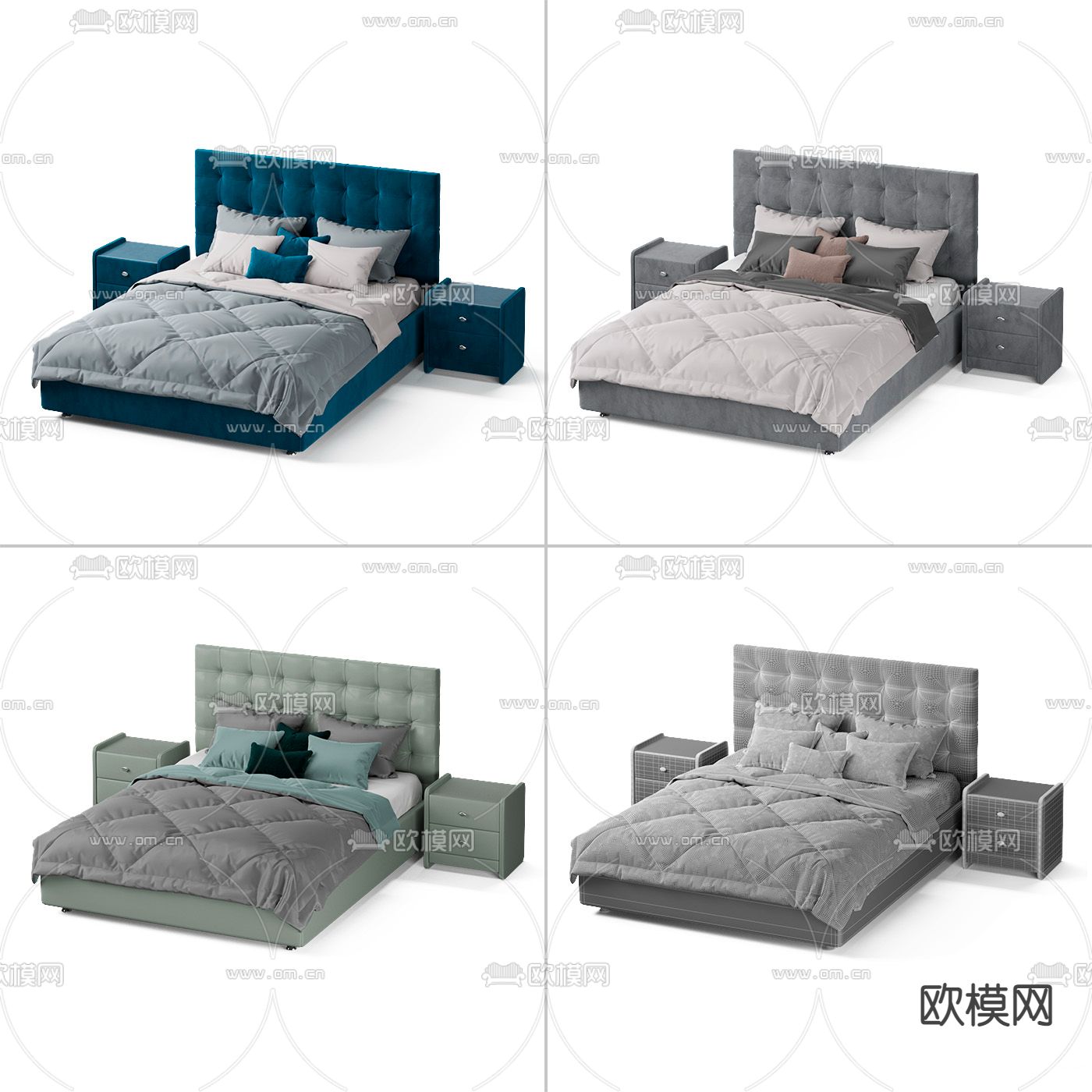 现代皮革双人床3d模型下载