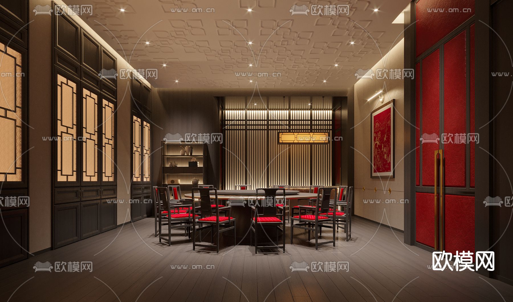 新中式轻奢酒店餐厅包房3d模型下载_ID11995254_3dmax免费模型-欧模网