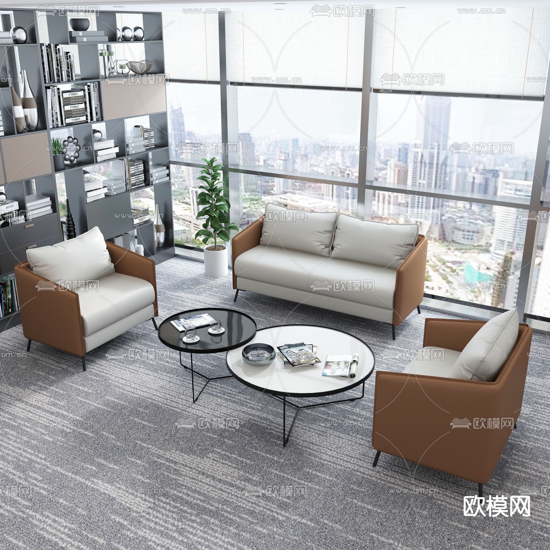 现代浅咖皮革组合沙发3d模型下载_ID11995462_3dmax免费模型-欧模网