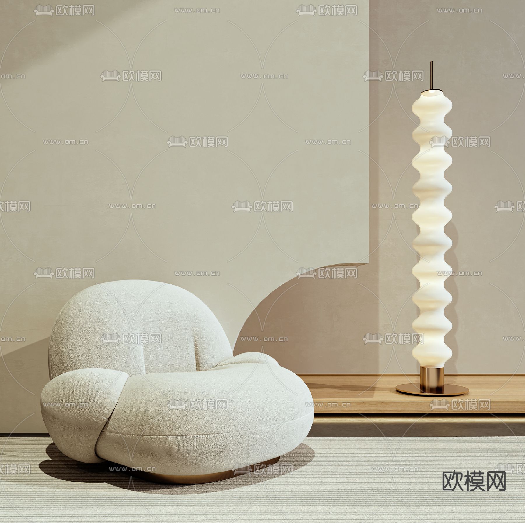 侘寂风布艺休闲沙发su模型