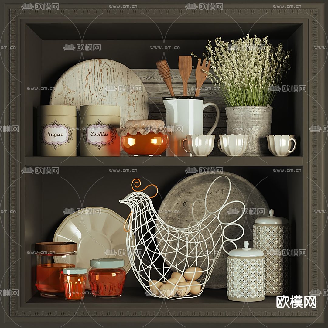 侘寂铁艺鸡蛋篮调料罐厨房用品3d模型下载