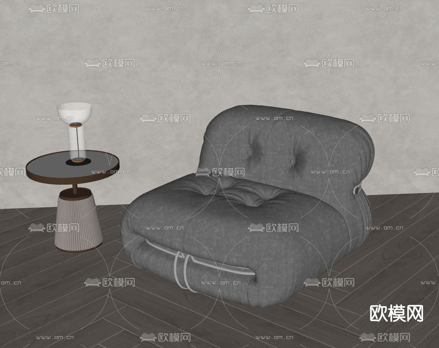 现代布艺休闲沙发su模型下载（渲染图2）