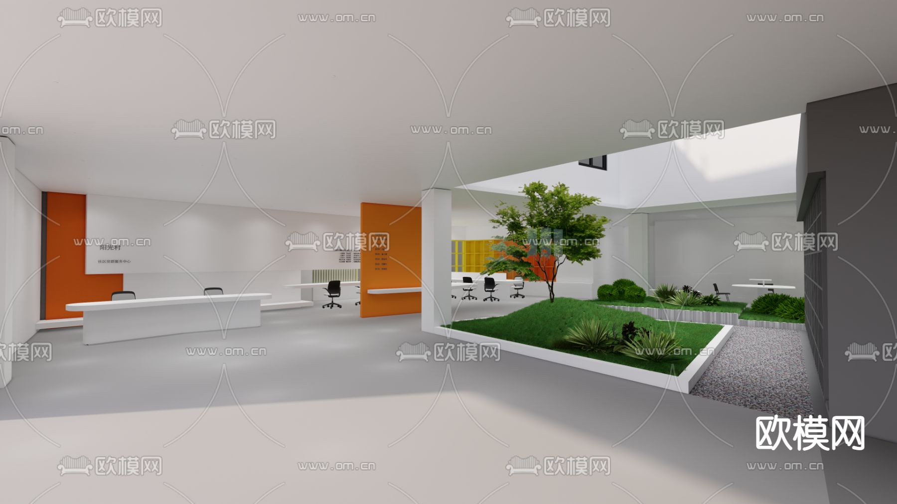 现代中庭天井景观su模型下载（渲染图2）