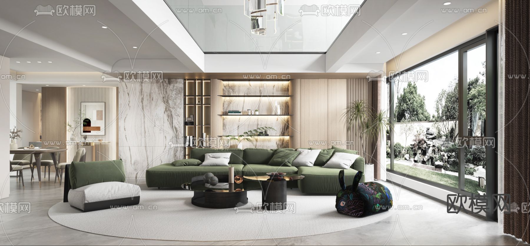 现代复式别墅客餐厅3d模型下载（渲染图2）