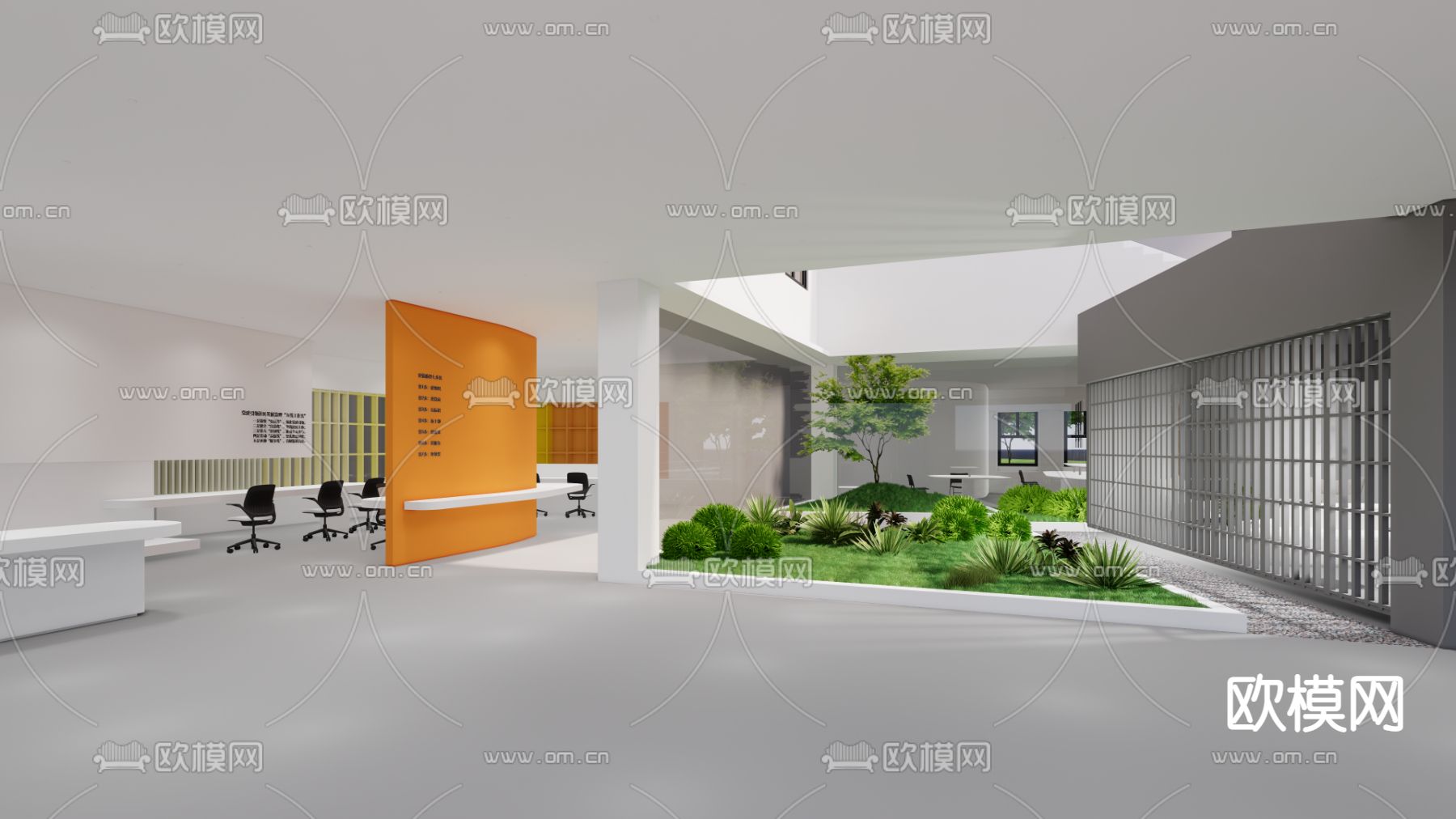 现代中庭天井景观su模型下载（渲染图1）