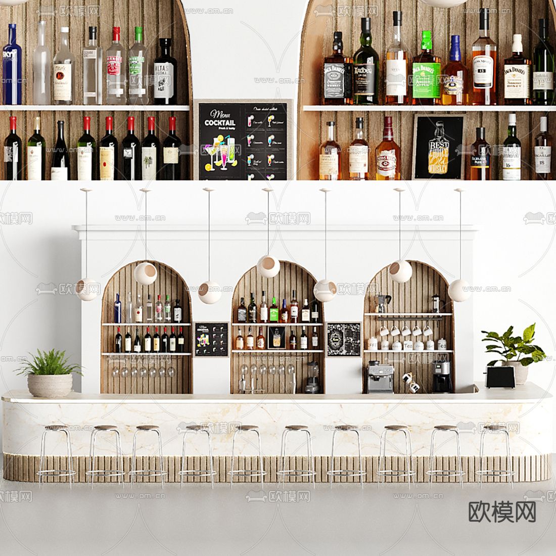 现代酒吧吧台3d模型下载（渲染图1）