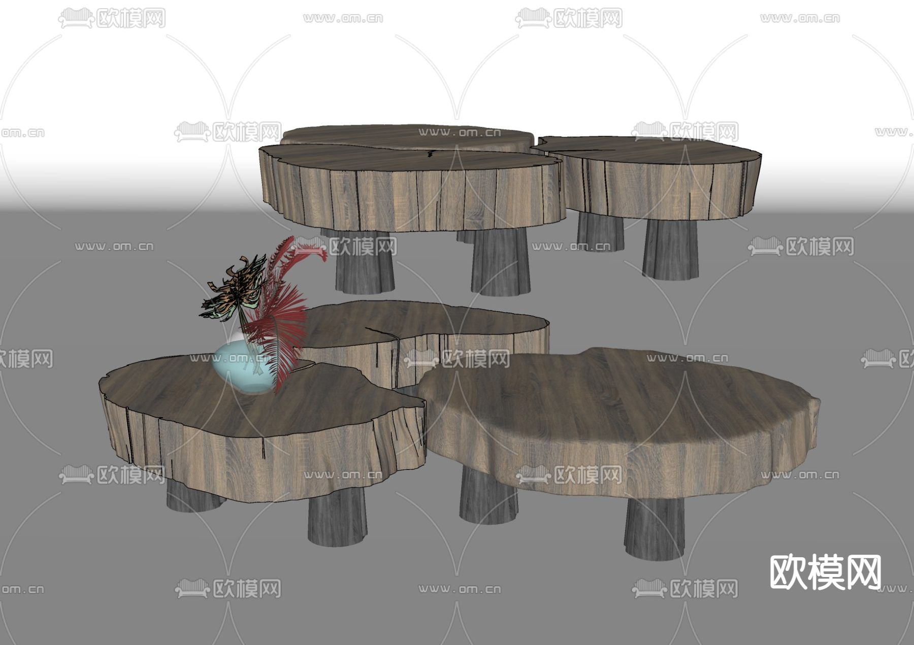 北欧原木茶几su模型下载（渲染图2）