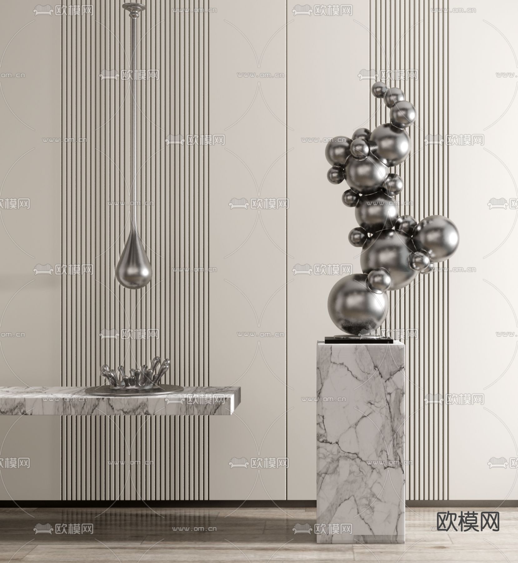 现代艺术抽象雕塑su模型下载（渲染图1）