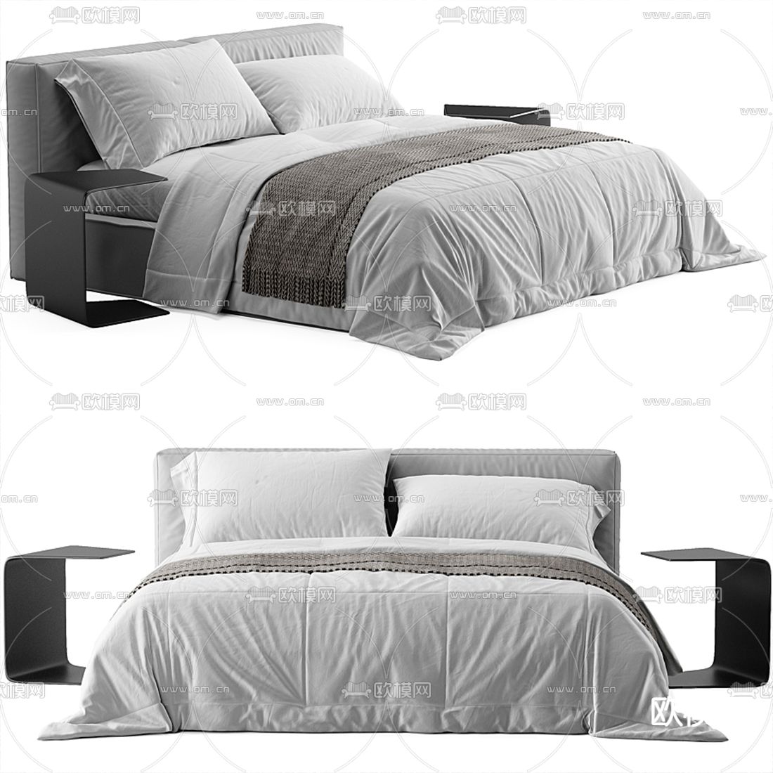 Meridiani 现代布艺双人床3d模型下载（渲染图1）