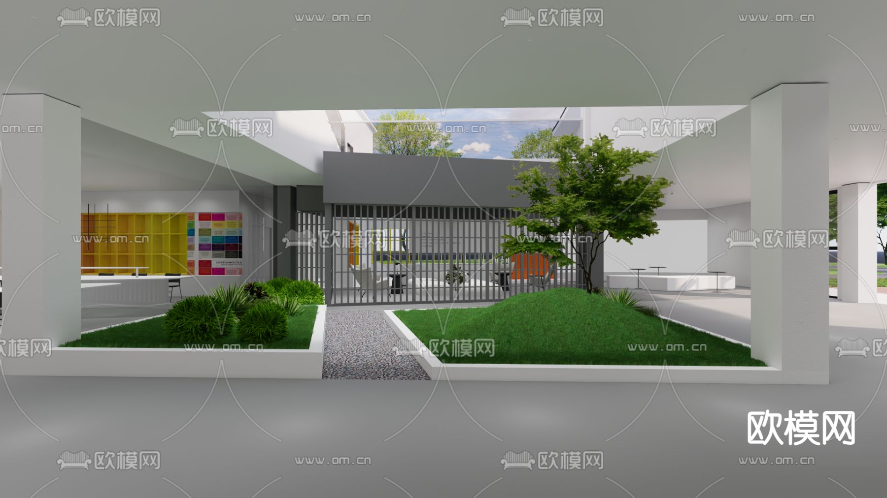 现代中庭天井景观su模型下载（渲染图3）