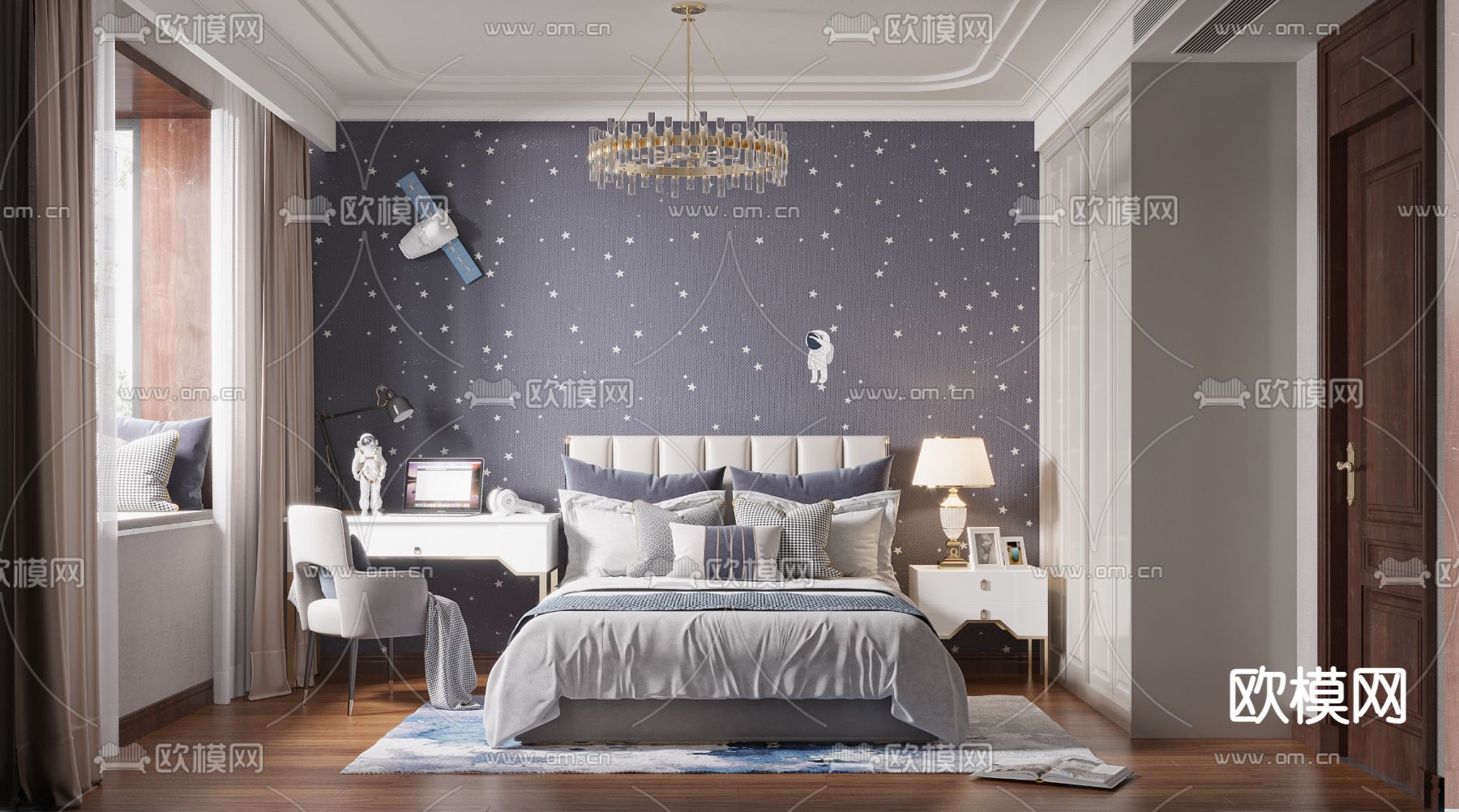 现代卧室儿童房3d模型下载