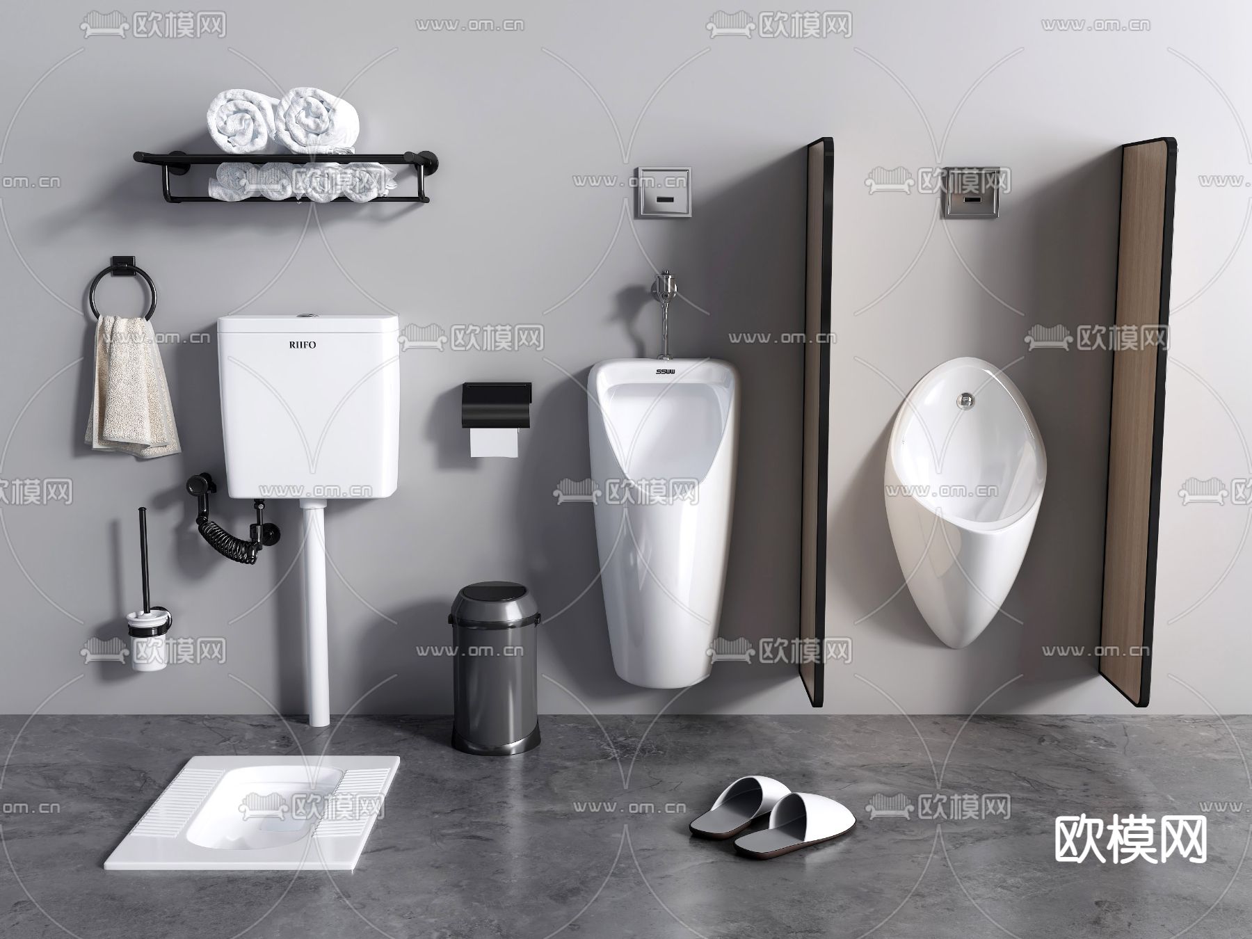 现代小便器蹲便器su模型下载（渲染图1）