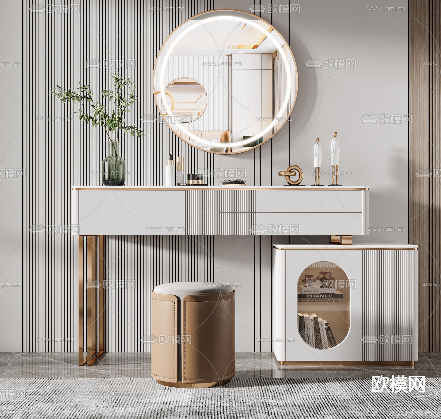 现代轻奢梳妆台3d模型下载