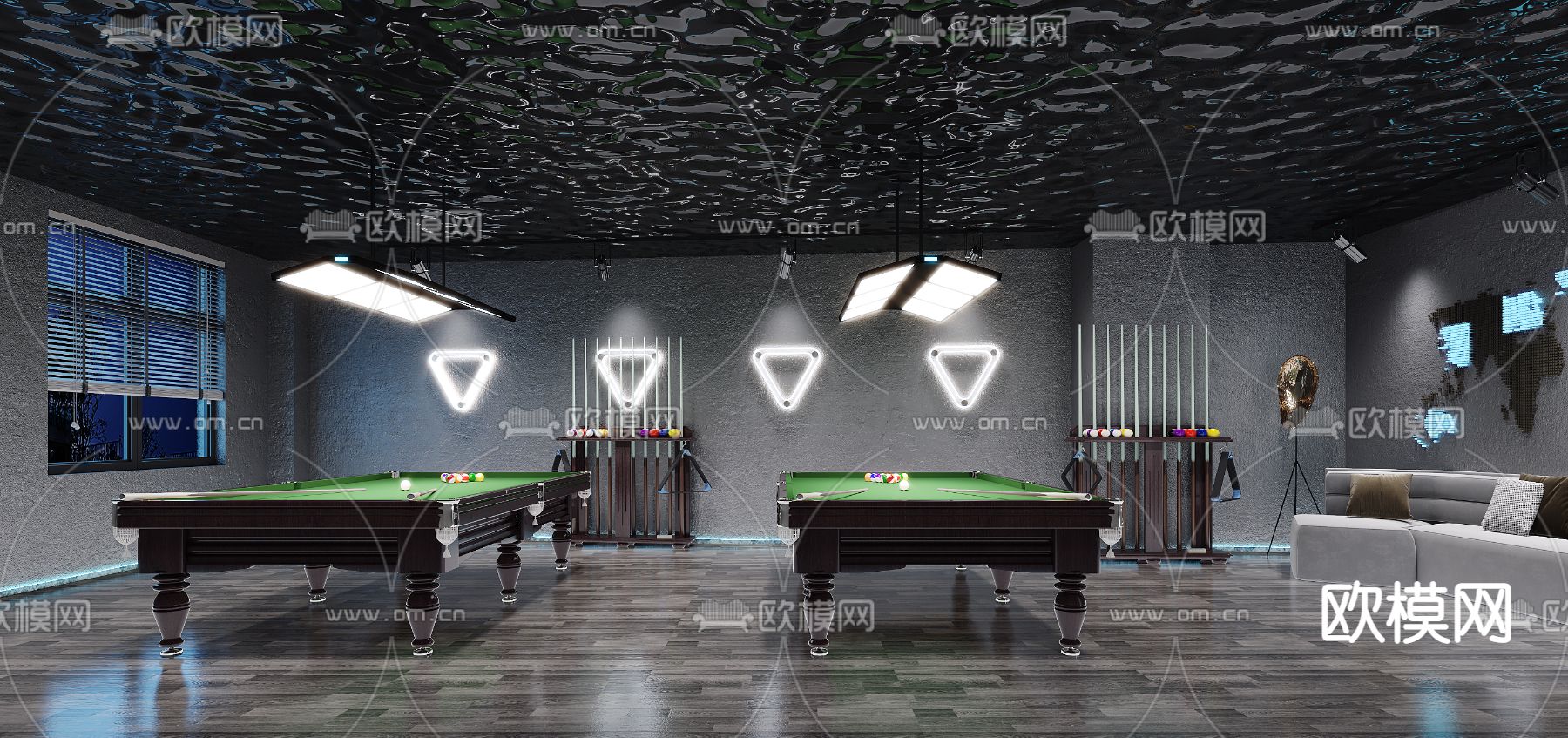 现代台球室台球馆3d模型下载